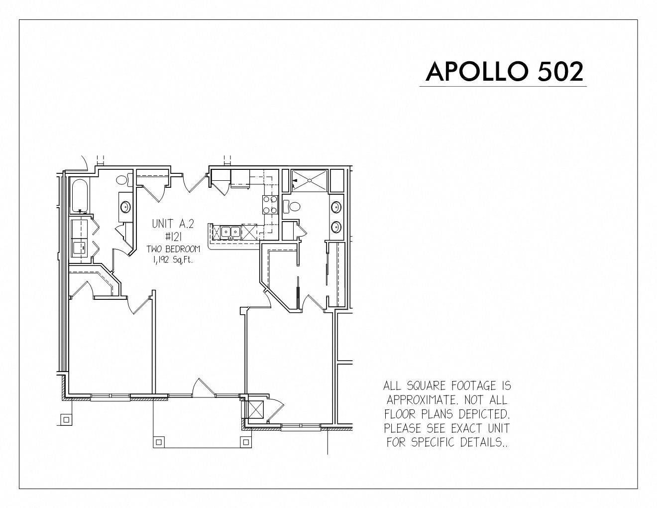 Floor plan for 2 beds, 2 baths, 1192 sqft